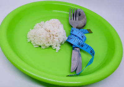 High angle view of breakfast in bowl on table
