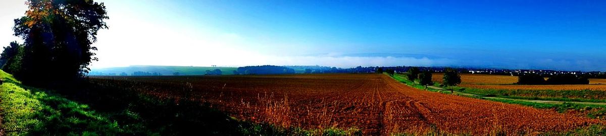 Scenic view of field against cloudy sky