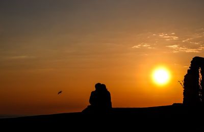 Silhouette birds against sunset sky