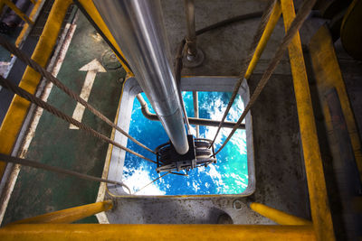 High angle view of cable winch in oil rig