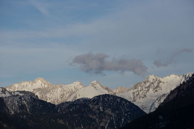 Scenic view of snowcapped mountains against sky