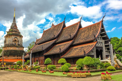 Temple against cloudy sky