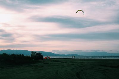 Hot air balloon over mountain