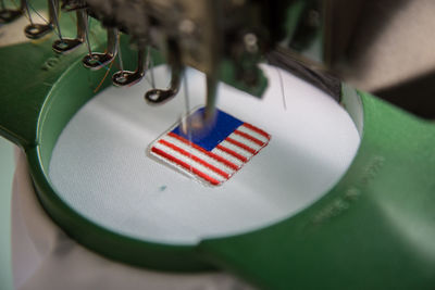 Close-up of textile with american flag