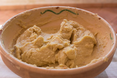 High angle view of noodles in bowl on table