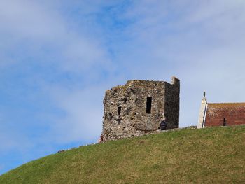 Low angle view of fort against sky