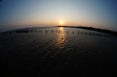 Scenic view of sea against clear sky during sunset