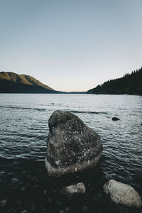 Scenic view of lake against clear sky