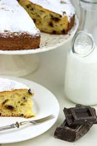 Close-up of cake served on table