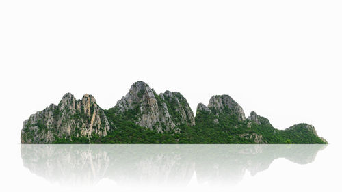 Scenic view of rocks in sea against clear sky