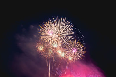 Low angle view of firework display at night