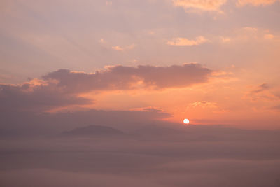 Scenic view of silhouette mountain against sky during sunset