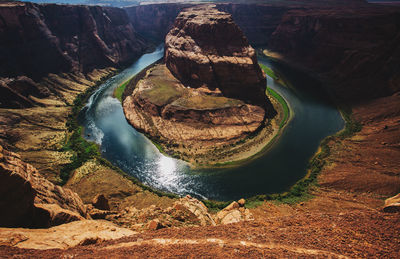 Aerial view of rock formations at riverbank