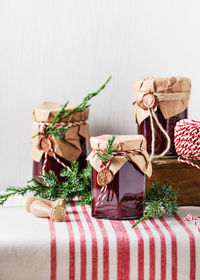 Close-up of christmas decoration on table