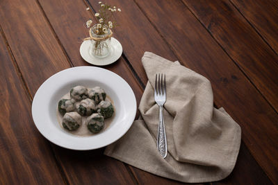 High angle view of food on table