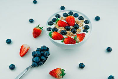 High angle view of fruits in bowl