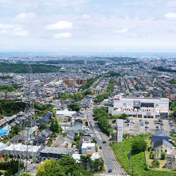 High angle view of townscape against sky