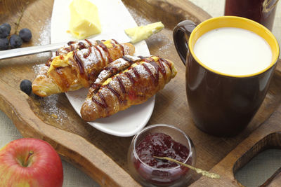 High angle view of breakfast on table