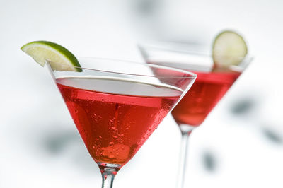 Close-up of cocktail in martini glasses