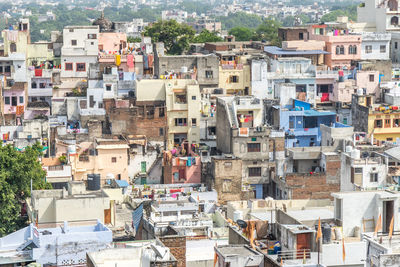 High angle view of buildings in city