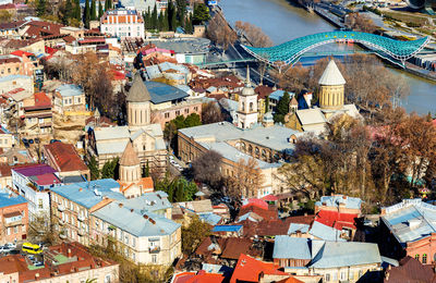 High angle view of buildings in town