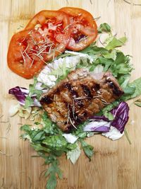 High angle view of food on table