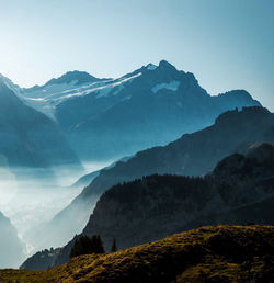 Scenic view of snowcapped mountains against sky