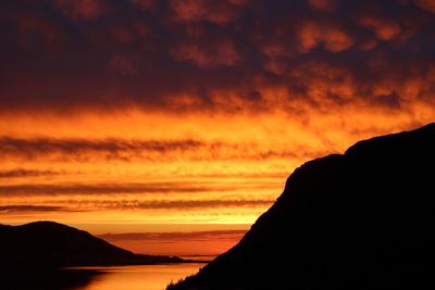 Scenic view of dramatic sky over sea during sunset