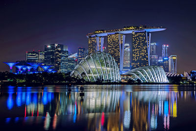 Illuminated buildings in city at night