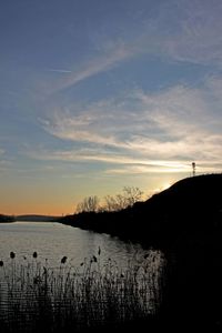 Scenic view of lake against sky at sunset