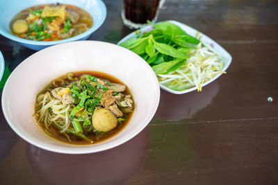 Close-up of meal served on table