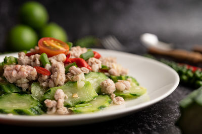 Close-up of salad in plate on table