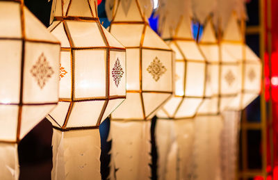 Low angle view of lanterns hanging in building