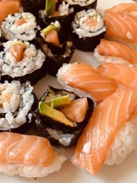 Close-up of sushi served in plate