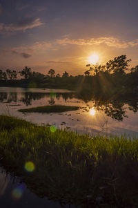 Scenic view of lake against sky during sunset