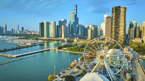 High angle view of city at waterfront