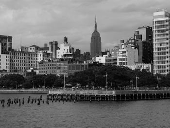 View of cityscape against cloudy sky