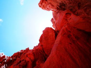 Low angle view of rock formation against sky