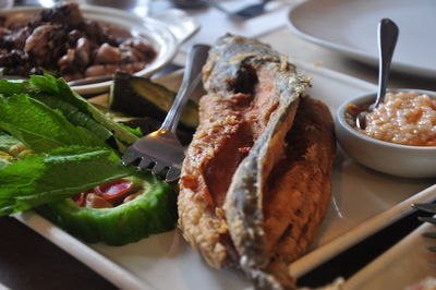 Close-up of meal served in plate