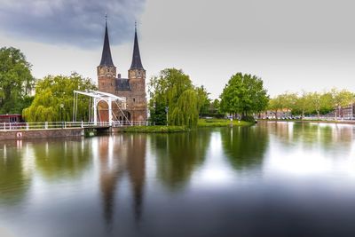 Reflection of building on river