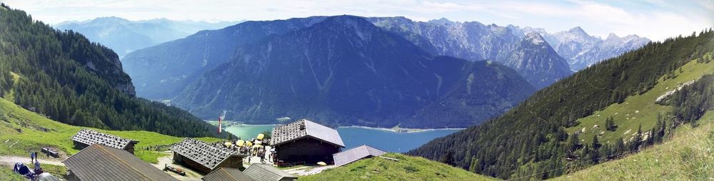 Panoramic view of mountains by residential district