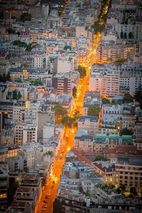 High angle view of buildings in city