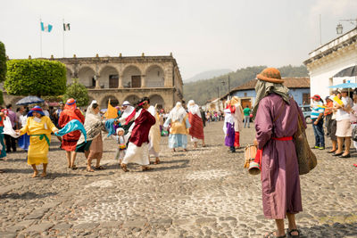 People performing on street during semana santa