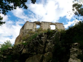 Low angle view of built structure against clear sky