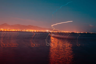 Panoramic view of illuminated city against sky at night