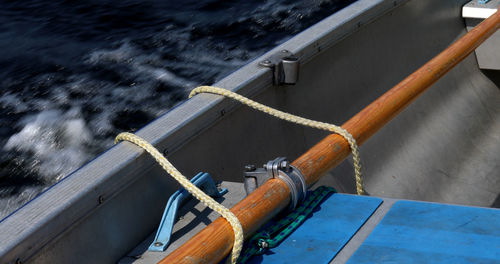 High angle view of ship sailing in sea