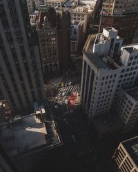 High angle view of modern buildings in city