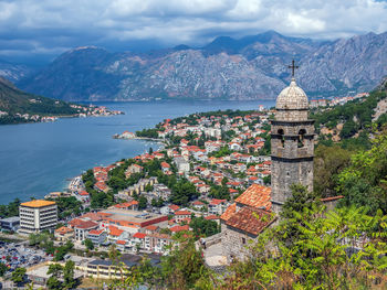 A looking view to kotor bay, mediterranean sea.