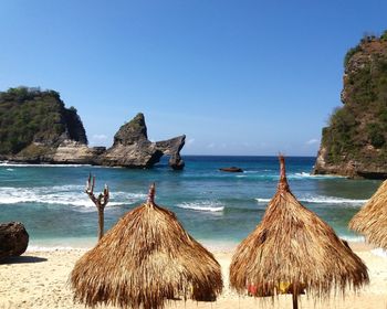 Panoramic view of beach against clear sky