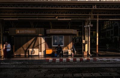 Train on railroad station platform